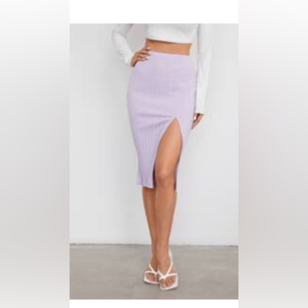 SHEIN Split Thigh Rib-knit Pencil Skirt